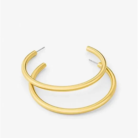 💛 NWT Michael Kors Precious-Metal Plated Brass Medium Hoop Earrings - Picture 2 of 5